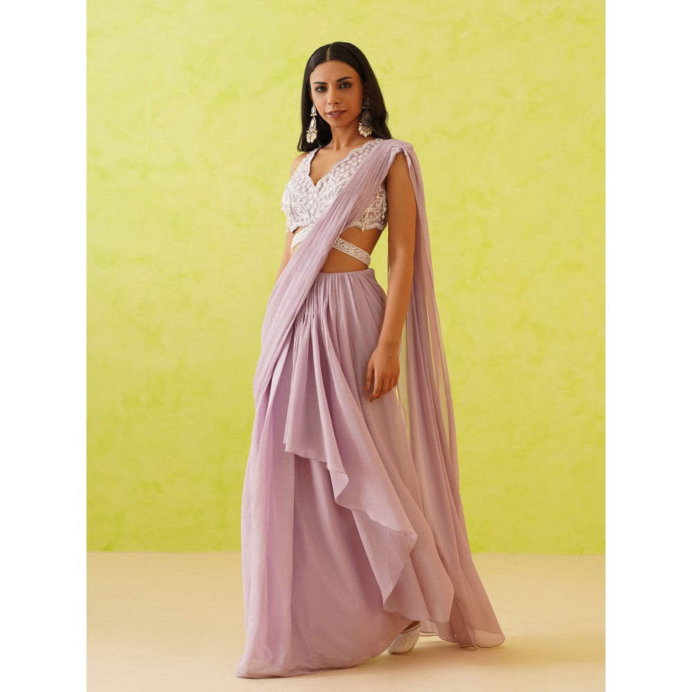 Deepika Chadha Mauve Pre-Draped Embellished Saree with Stitched Blouse