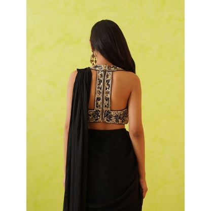 Deepika Chadha Black Pre-Draped Embellished Saree with Stitched Blouse