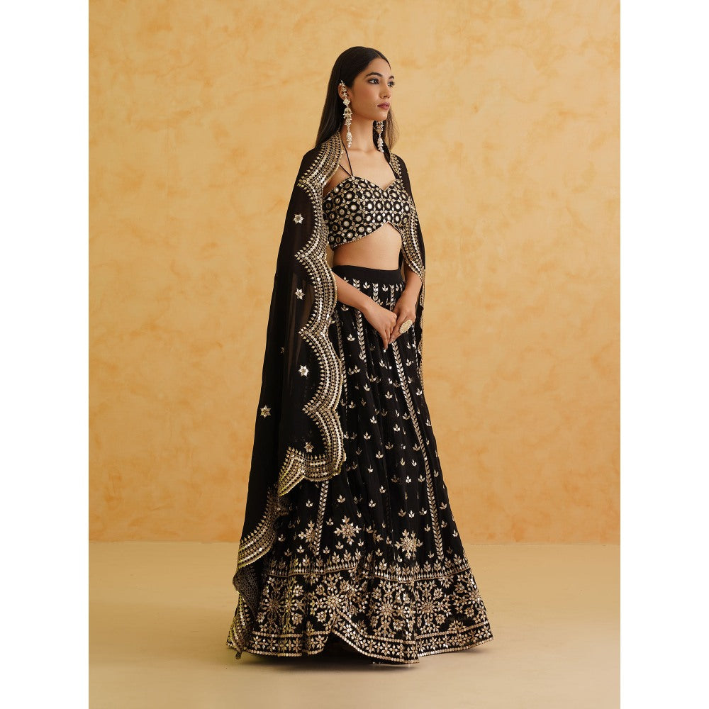 Deepika Chadha Black Georgette Lehenga with Blouse and Dupatta (Set of 3)