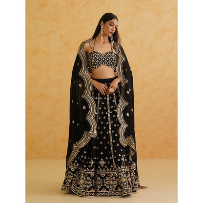 Deepika Chadha Black Georgette Lehenga with Blouse and Dupatta (Set of 3)