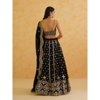 Deepika Chadha Black Georgette Lehenga with Blouse and Dupatta (Set of 3)