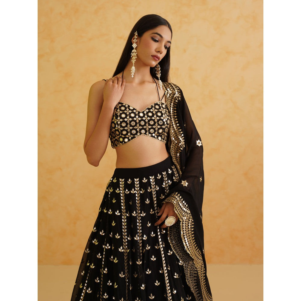 Deepika Chadha Black Georgette Lehenga with Blouse and Dupatta (Set of 3)