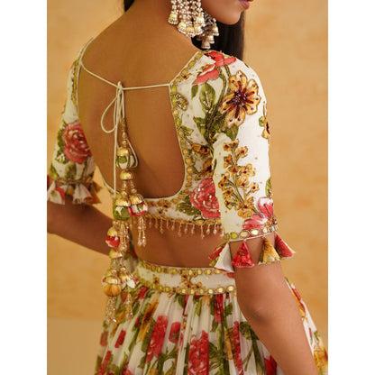 Deepika Chadha White Printed Georgette Lehenga with Blouse and Dupatta (Set of 3)