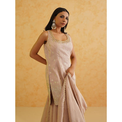 Deepika Chadha Blush Pink Georgette Tissue Sharara with Kurti and Dupatta (Set of 3)