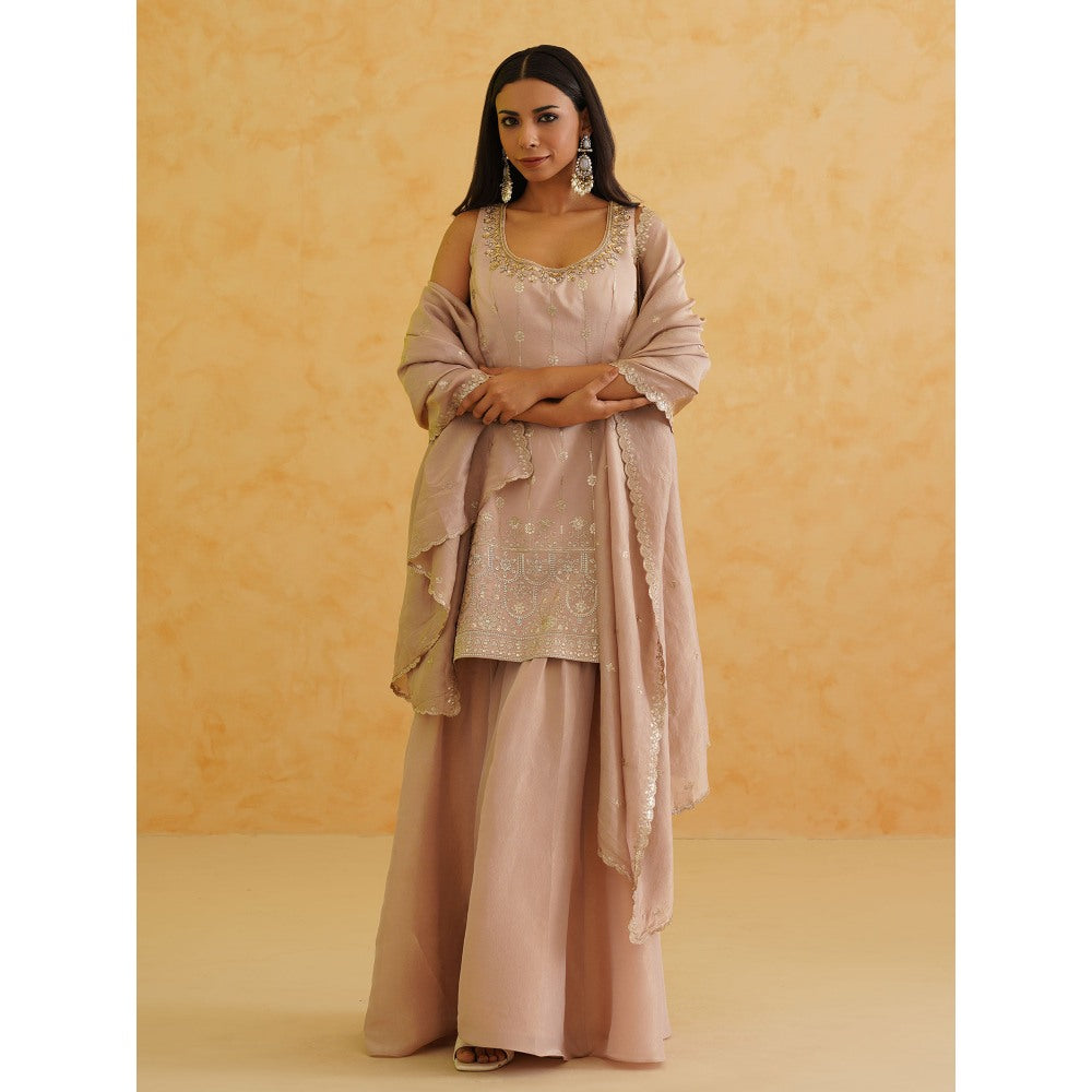 Deepika Chadha Blush Pink Georgette Tissue Sharara with Kurti and Dupatta (Set of 3)