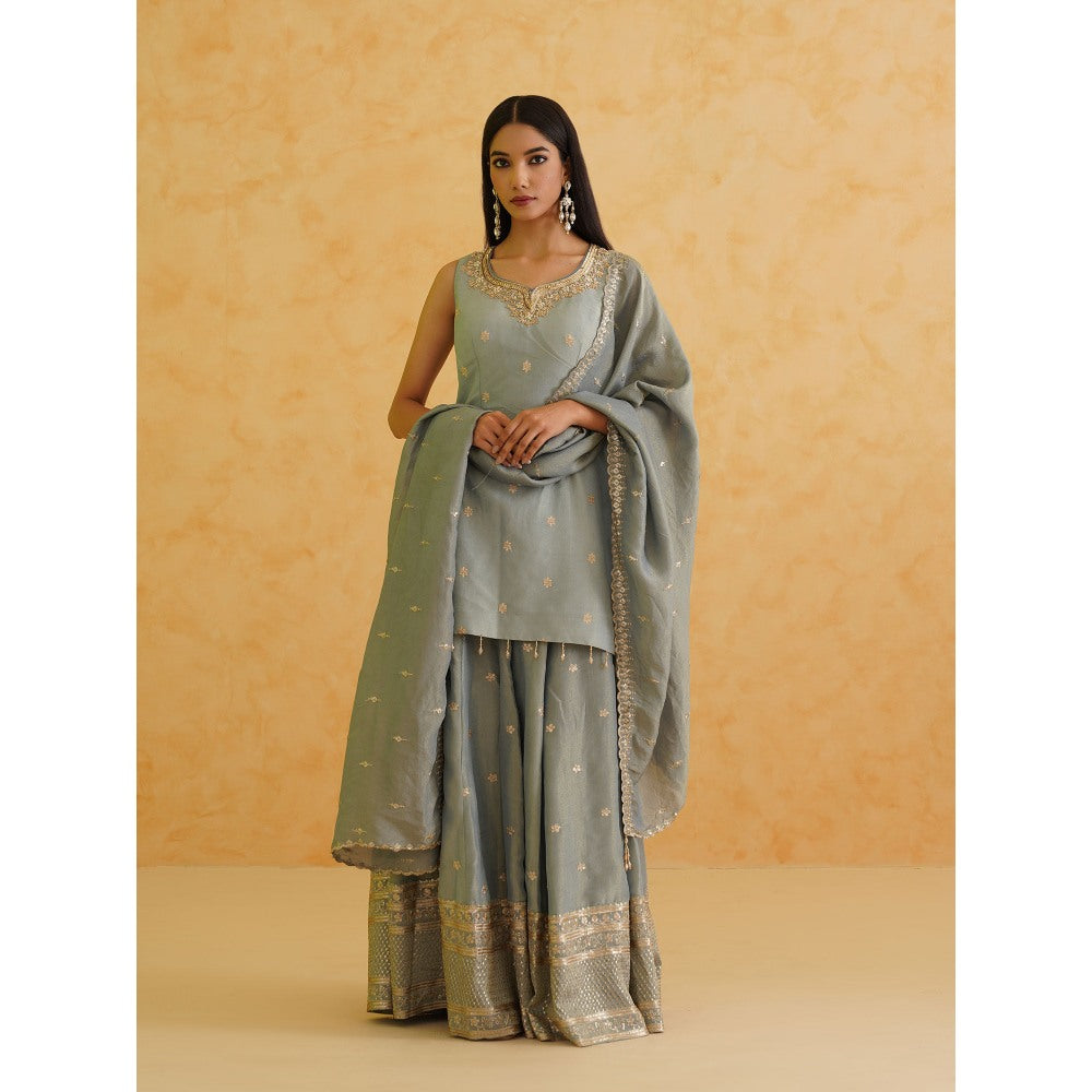 Deepika Chadha Grey Georgette Tissue Sharara with Kurti and Dupatta (Set of 3)