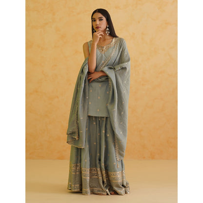 Deepika Chadha Grey Georgette Tissue Sharara with Kurti and Dupatta (Set of 3)
