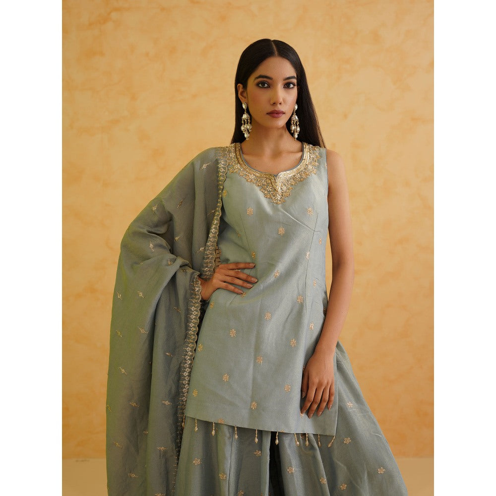Deepika Chadha Grey Georgette Tissue Sharara with Kurti and Dupatta (Set of 3)