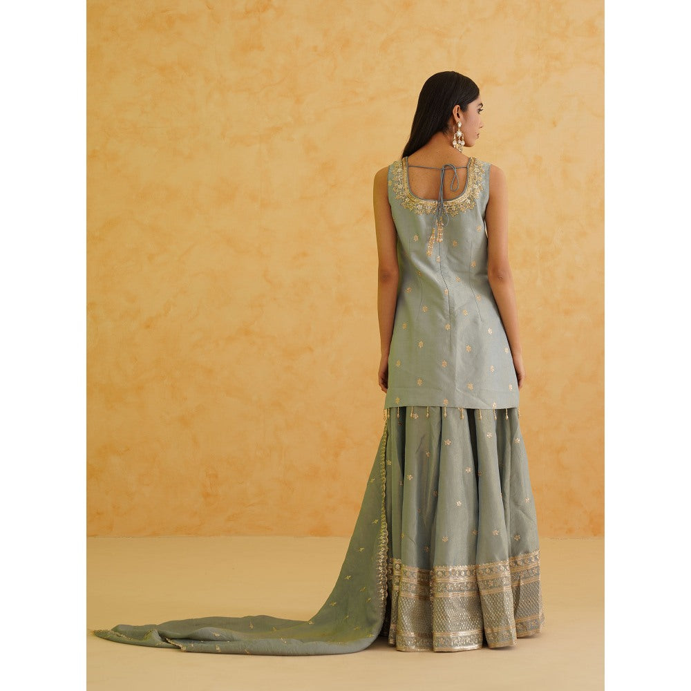 Deepika Chadha Grey Georgette Tissue Sharara with Kurti and Dupatta (Set of 3)