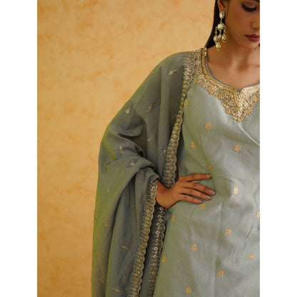 Deepika Chadha Grey Georgette Tissue Sharara with Kurti and Dupatta (Set of 3)