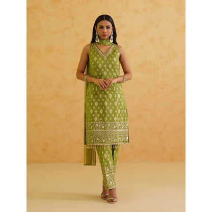 Deepika Chadha Green Brocade Kurta with Pant and Dupatta (Set of 3)