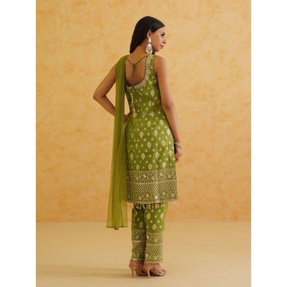 Deepika Chadha Green Brocade Kurta with Pant and Dupatta (Set of 3)