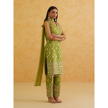 Deepika Chadha Green Brocade Kurta with Pant and Dupatta (Set of 3)