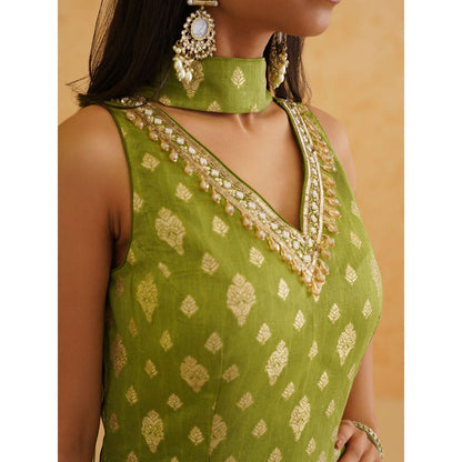 Deepika Chadha Green Brocade Kurta with Pant and Dupatta (Set of 3)