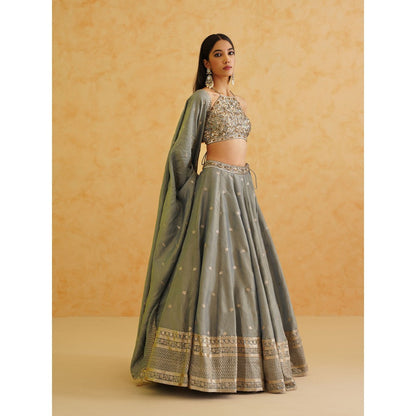 Deepika Chadha Grey Georgette Tissue Lehenga with Blouse and Dupatta (Set of 3)
