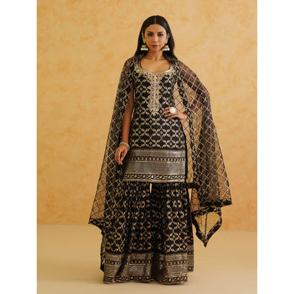 Deepika Chadha Black Brocade Kurti with Sharara and Dupatta (Set of 3)