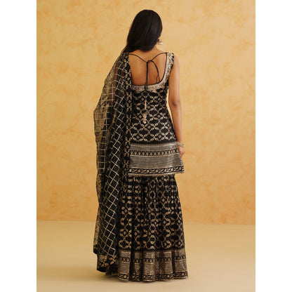 Deepika Chadha Black Brocade Kurti with Sharara and Dupatta (Set of 3)