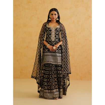 Deepika Chadha Black Brocade Kurti with Sharara and Dupatta (Set of 3)
