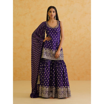 Deepika Chadha Purple Brocade Kurti with Sharara and Dupatta (Set of 3)