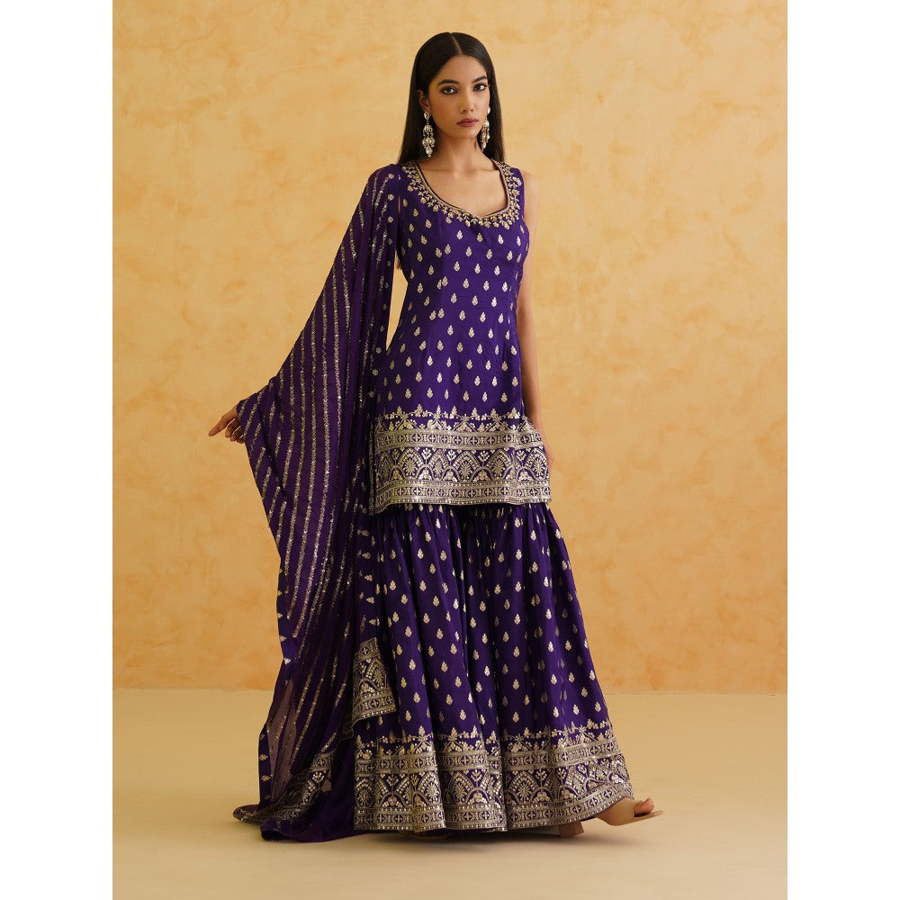 Deepika Chadha Purple Brocade Kurti with Sharara and Dupatta (Set of 3)