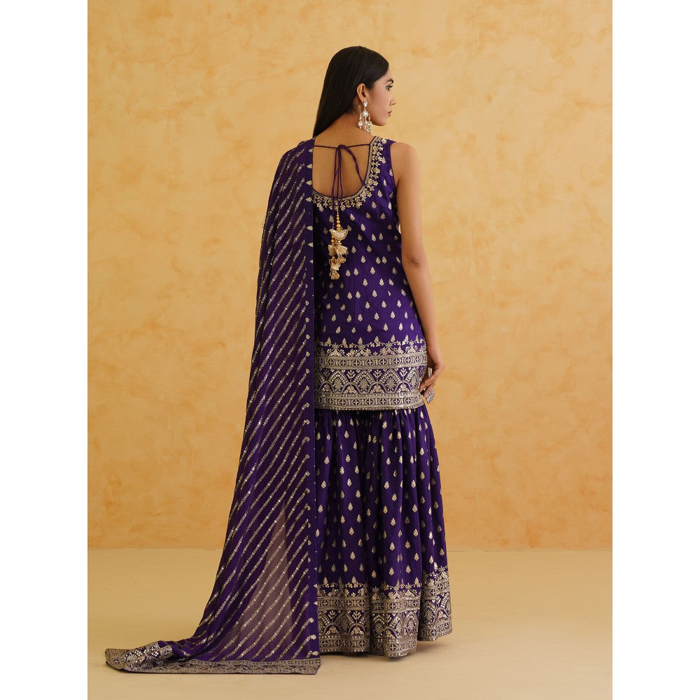 Deepika Chadha Purple Brocade Kurti with Sharara and Dupatta (Set of 3)