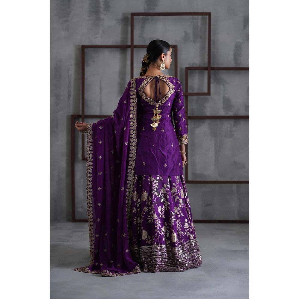 Deepika Chadha Purple Embroidered Kurti with Lehenga and Dupatta (Set of 3)