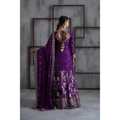Deepika Chadha Purple Embroidered Kurti with Lehenga and Dupatta (Set of 3)