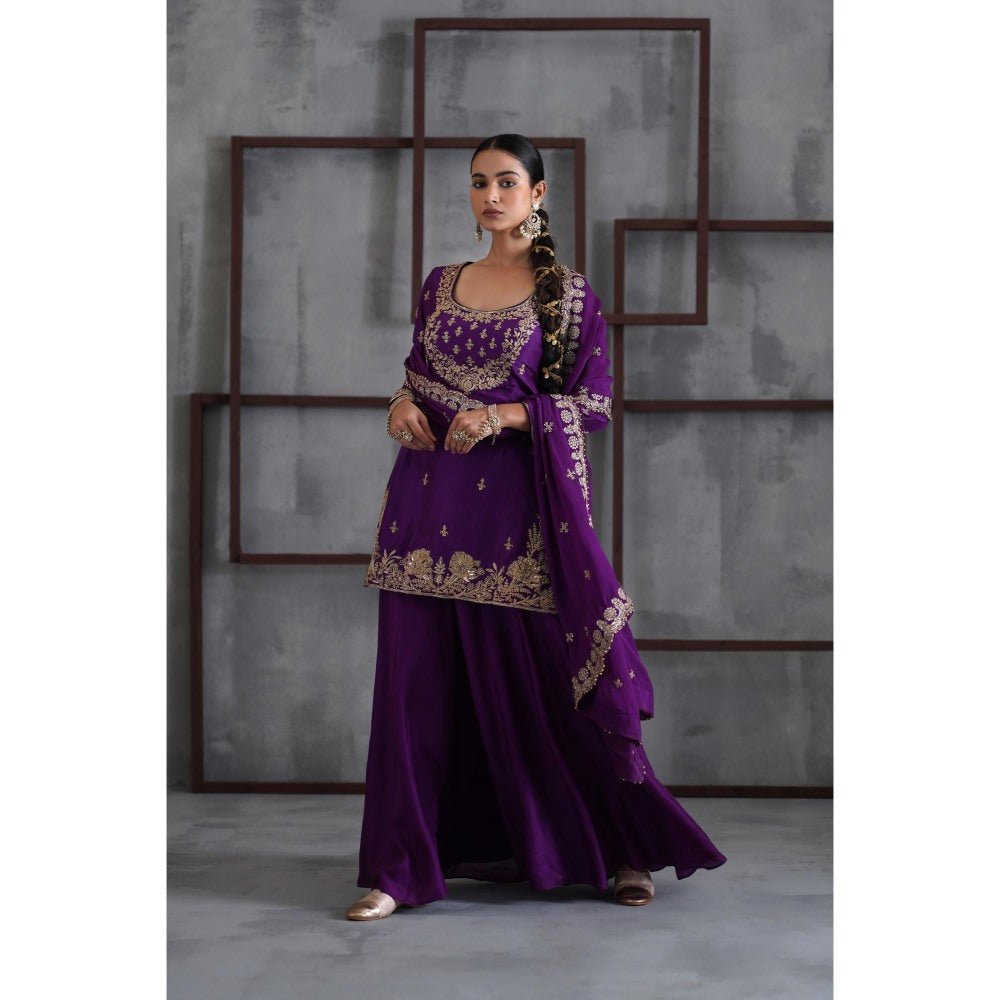 Deepika Chadha Purple Embroidered Kurti with Sharara and Dupatta (Set of 3)
