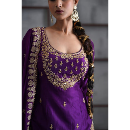 Deepika Chadha Purple Embroidered Kurti with Sharara and Dupatta (Set of 3)