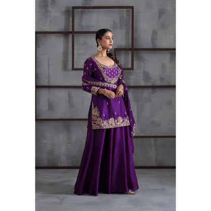 Deepika Chadha Purple Embroidered Kurti with Sharara and Dupatta (Set of 3)