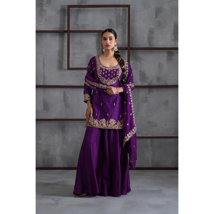 Deepika Chadha Purple Embroidered Kurti with Sharara and Dupatta (Set of 3)