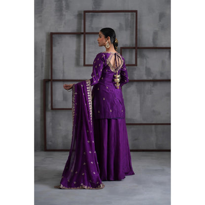 Deepika Chadha Purple Embroidered Kurti with Sharara and Dupatta (Set of 3)