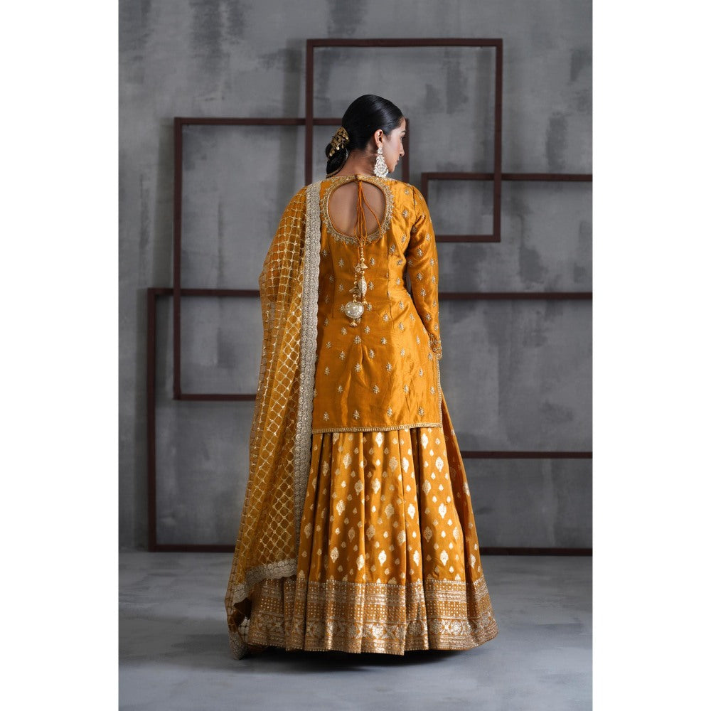 Deepika Chadha Mustard Embroidered Kurti with Lehenga and Dupatta (Set of 3)