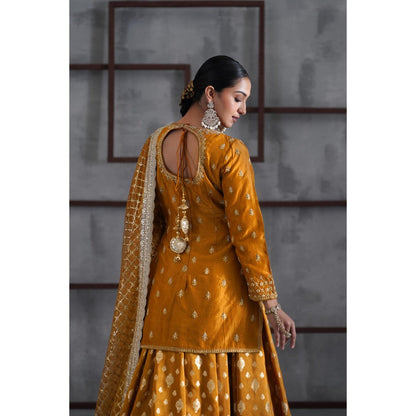Deepika Chadha Mustard Embroidered Kurti with Lehenga and Dupatta (Set of 3)