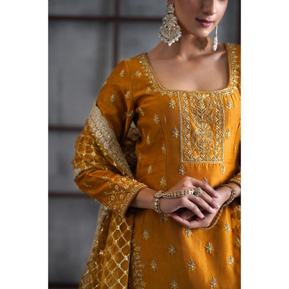 Deepika Chadha Mustard Embroidered Kurti with Lehenga and Dupatta (Set of 3)