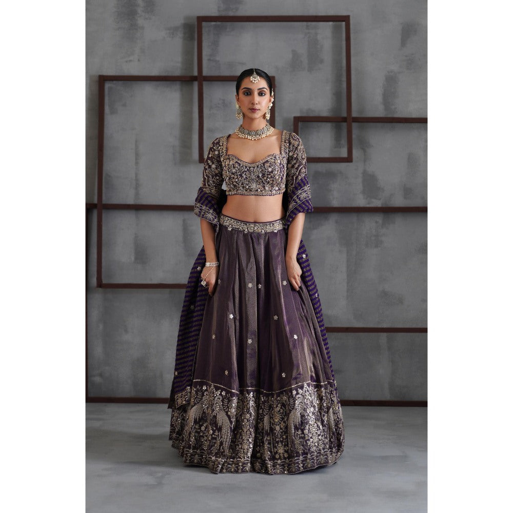 Deepika Chadha Purple Tissue Embroidered Blouse with Lehenga and Dupatta (Set of 3)