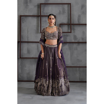 Deepika Chadha Purple Tissue Embroidered Blouse with Lehenga and Dupatta (Set of 3)