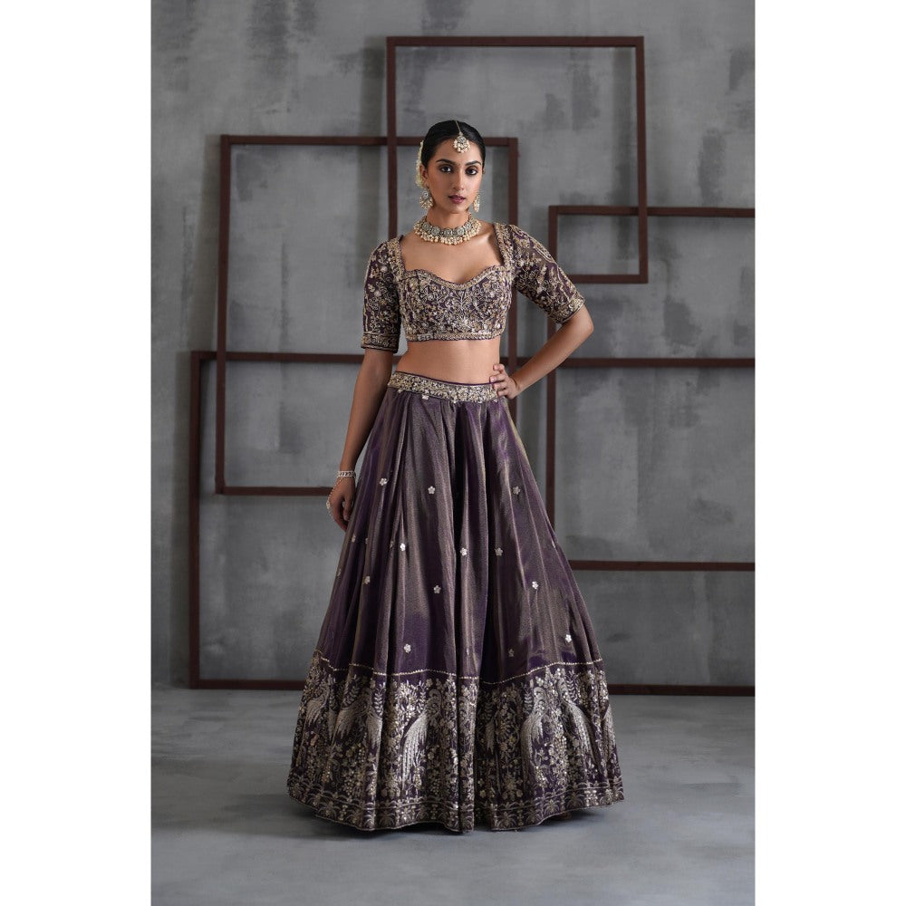 Deepika Chadha Purple Tissue Embroidered Blouse with Lehenga and Dupatta (Set of 3)