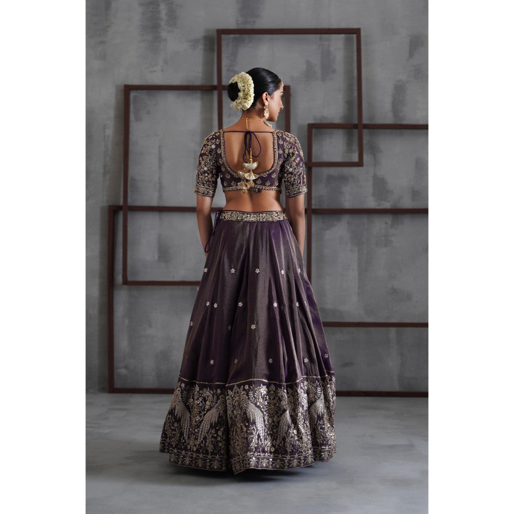 Deepika Chadha Purple Tissue Embroidered Blouse with Lehenga and Dupatta (Set of 3)