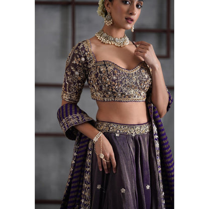 Deepika Chadha Purple Tissue Embroidered Blouse with Lehenga and Dupatta (Set of 3)