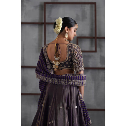 Deepika Chadha Purple Tissue Embroidered Blouse with Lehenga and Dupatta (Set of 3)