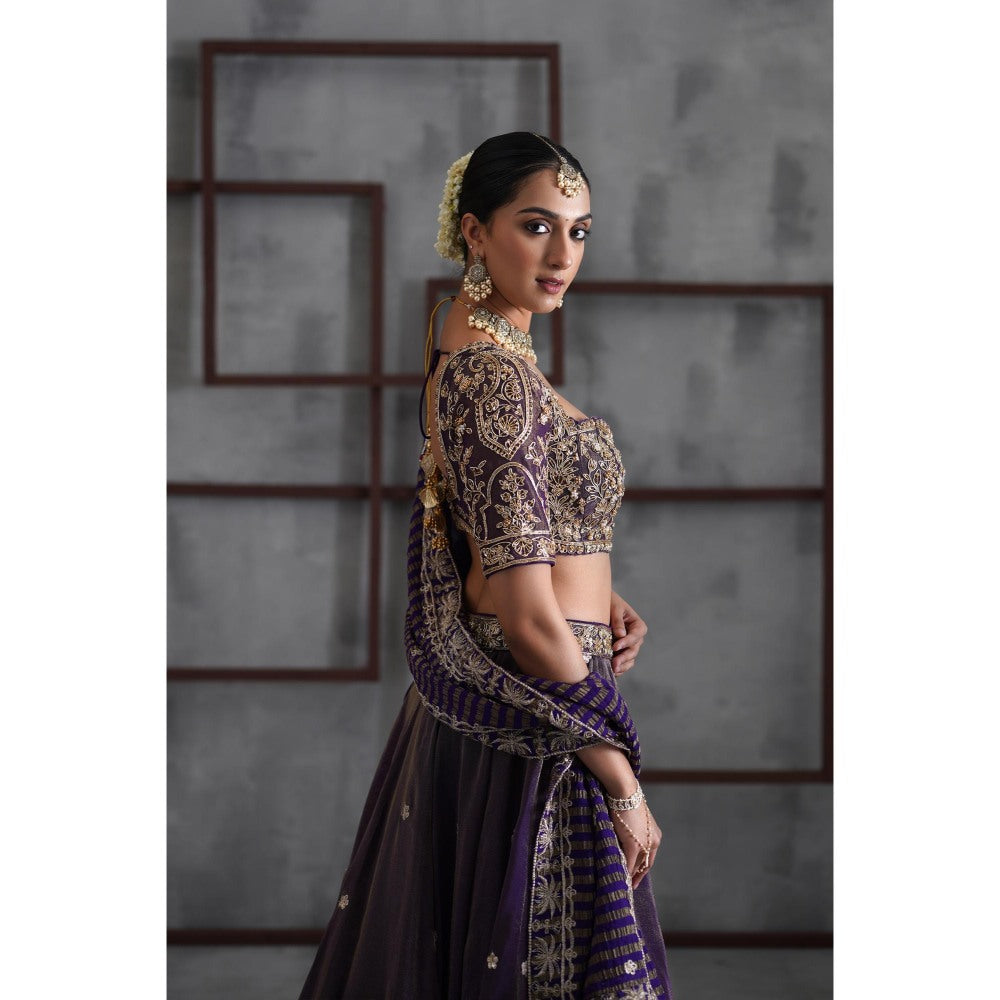 Deepika Chadha Purple Tissue Embroidered Blouse with Lehenga and Dupatta (Set of 3)