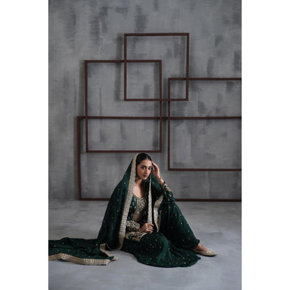 Deepika Chadha Green Embroidered Kurti with Palazzo and Dupatta (Set of 3)