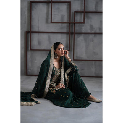 Deepika Chadha Green Embroidered Kurti with Palazzo and Dupatta (Set of 3)