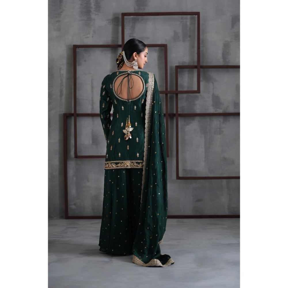 Deepika Chadha Green Embroidered Kurti with Palazzo and Dupatta (Set of 3)