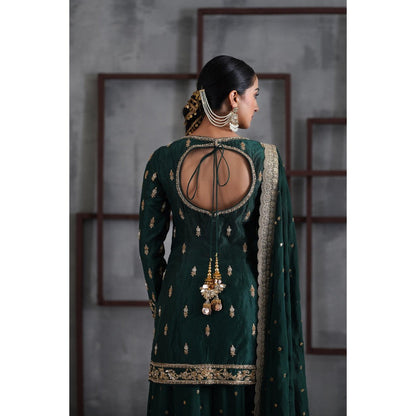 Deepika Chadha Green Embroidered Kurti with Palazzo and Dupatta (Set of 3)