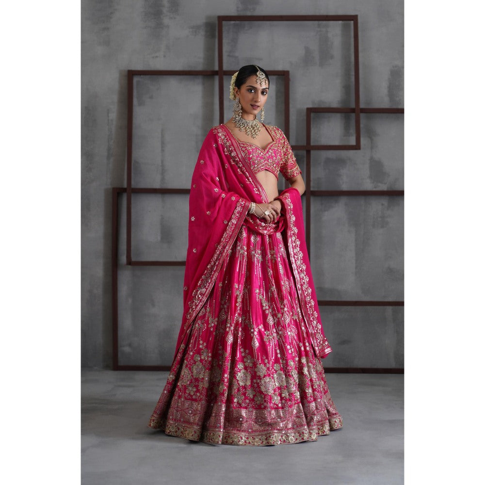 Deepika Chadha Pink Embroidered Blouse with Lehenga and Dupatta (Set of 3)