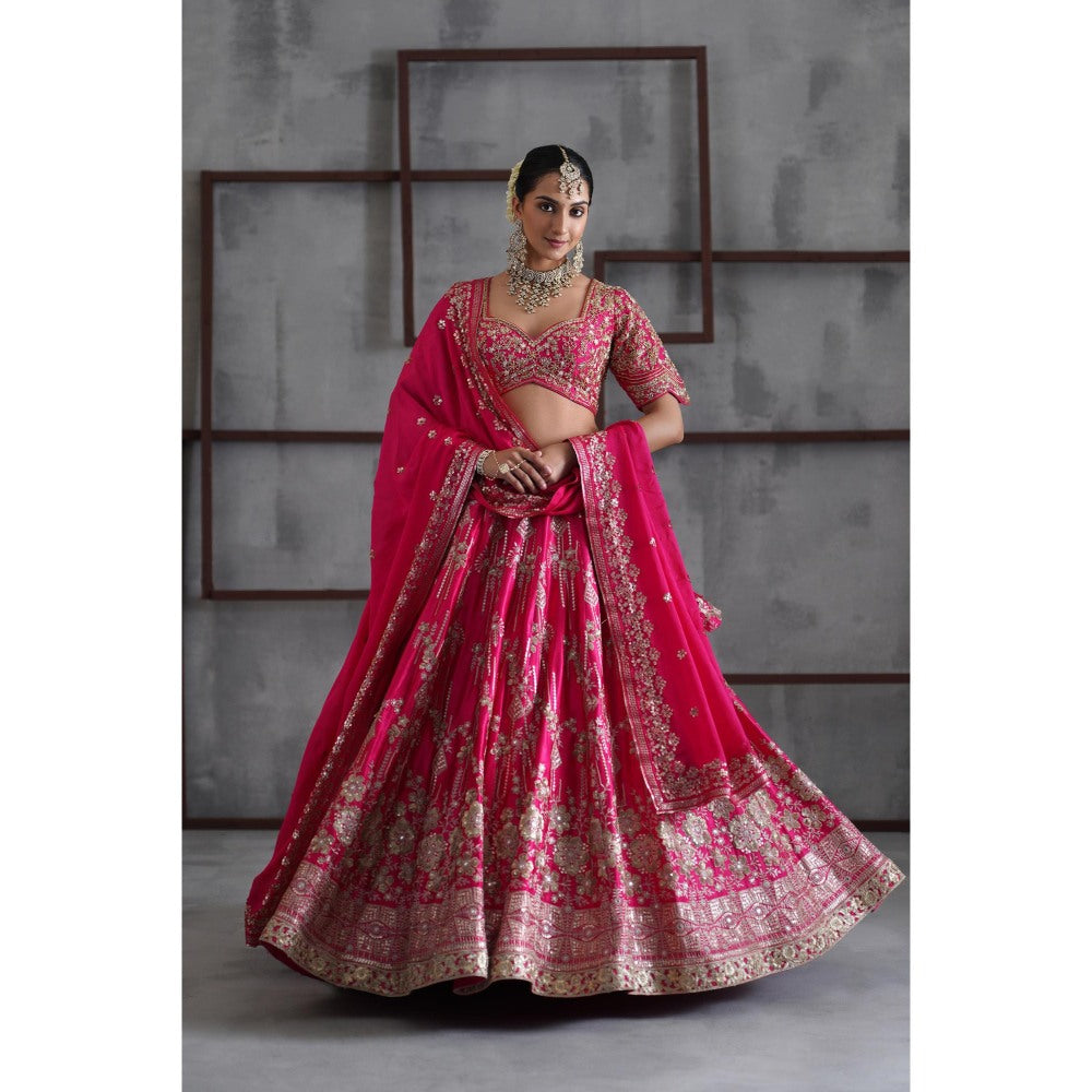 Deepika Chadha Pink Embroidered Blouse with Lehenga and Dupatta (Set of 3)