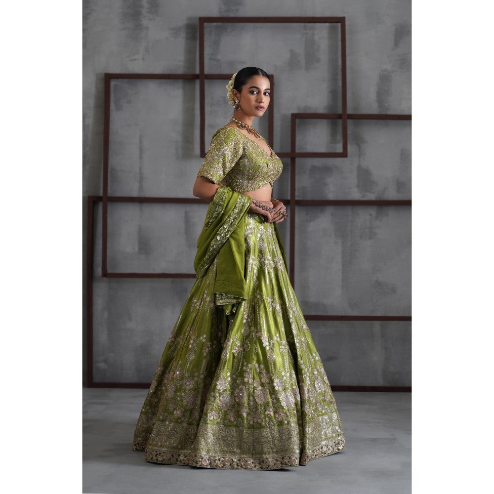 Deepika Chadha Green Embroidered Blouse with Lehenga and Dupatta (Set of 3)