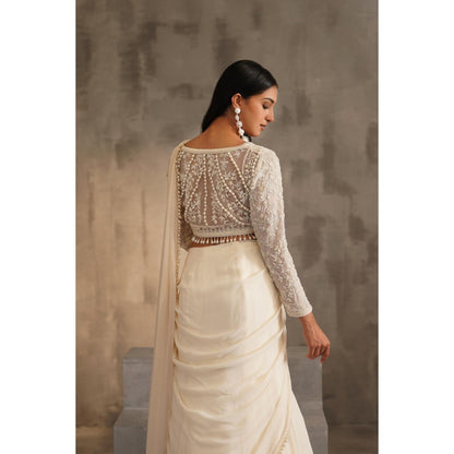 Deepika Chadha Off White Pre-Drape Saree with Stitched Blouse